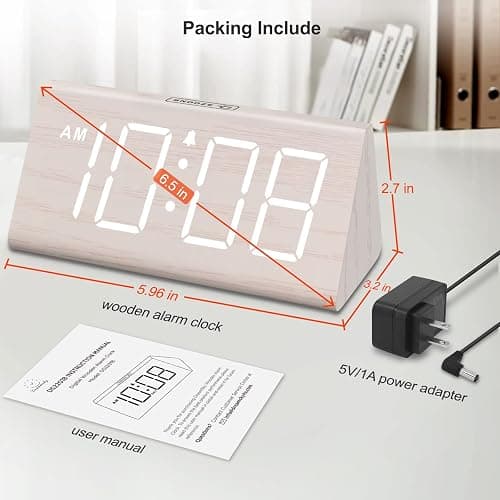 DreamSky Wooden Digital Alarm Clock for Bedroom - Living Room Desk Clock with Large Numbers, Bedside Nightstand Clock with USB Port, Adjustable Volume, Dimmer, DST, Office Wood Décor, Adapter Powered thumbnail 2
