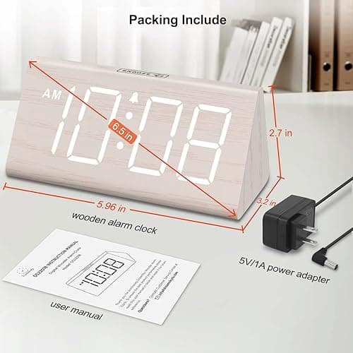 DreamSky Wooden Digital Alarm Clock for Bedroom - Living Room Desk Clock with Large Numbers, Bedside Nightstand Clock with USB Port, Adjustable Volume, Dimmer, DST, Office Wood Décor, Adapter Powered thumbnail 3