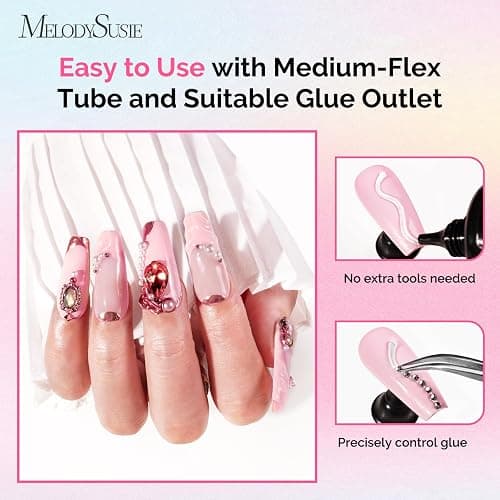 MelodySusie Rhinestone Glue Strong Hold 3D Gel Nail Art Nail Gem Glue 60g | Strong Adhesive 28+ Day Hold,Clear Gel,Gap Filling, Small Charms, Glitter, Pearls and Sequins, 3D Sculpting,UV/LED Cured thumbnail 3