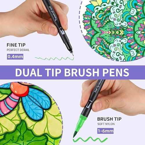 HYNEXLK 78 Colours Dual Tip Brush Pens Art Markers for Adults and Kids, Fineliners Felt Colouring Pens for Adult Colouring Books Calligraphy Drawing Sketching thumbnail 3