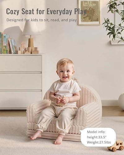 Blissful Diary Foldable Kids Couch, 2-in-1 Kids Sofa Chair, Cream White thumbnail 4