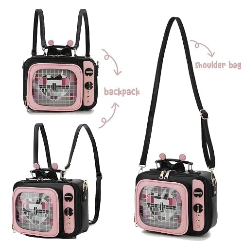 fancybag Women TV Shape Ita Bag Pink Television Shoulder Bag Design Ita Backpack Unique female Clear Window Anime Pins Display Crossbody Bag thumbnail 6