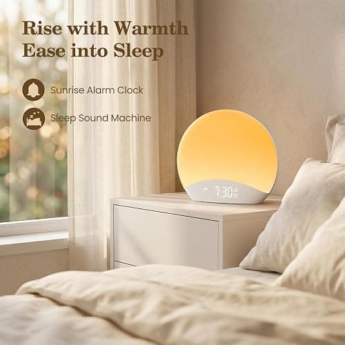 REACHER Sound Machine Sunrise Alarm Clock with Night Light for Bedrooms | 26 Nature Inspired Sleep Sounds, 0-100% Dimmable Clock, Sunrise Lamp, Wake Up Light, Brown/Pink/White Noise for Baby, Kids thumbnail 3