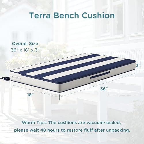 Codi Outdoor Bench Cushion 36 inch, Double Waterproof Patio Furniture Cushions Replacement for Swing, Porch, Couch, 36x18x3'', Breton Stripes - 36 x 18 In - Cabana Navy thumbnail 2