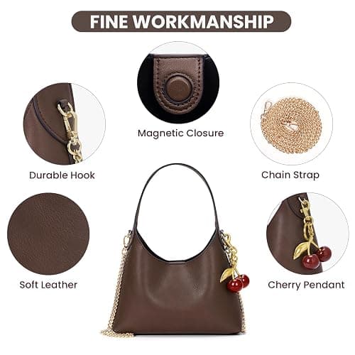 Small Hobo Bags for Women Cherry Shoulder Bag Purse Faux Leather Tote Handbag Trendy Chain Crossbody Bag - Coffee thumbnail 4
