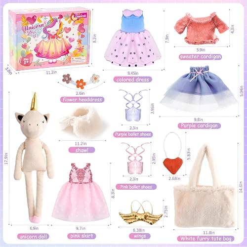 Toylink Ballerina Unicorn Doll Stuffed Animal Toys for Girls - Plush Bag | 3 Set Cloth Accessories | Ballet Shoes, Kids Pretend Play Doll Pet Care, Christmas Birthday Gift for 3 4 5 6 Year Old Girls thumbnail 3