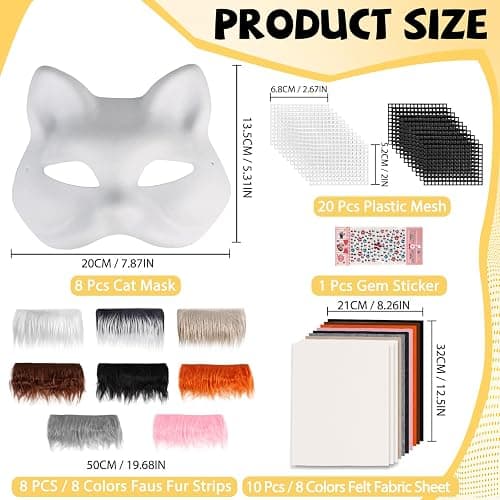 Giftota DIY Cat Masks Kit - Blank Therian Masks Set - DIY Animals Fox Mask for Christmas Halloween Masquerade Cosplay Party thumbnail 2