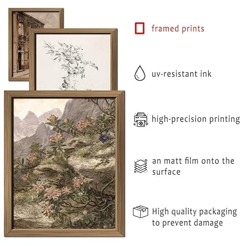 16 PCS Framed Vintage Wall Art Decor, French Country Farmhouse Gallery Wall Frame Set Prints for Bedroom Bathroom, Rustic Landscape Posters for Living Room Aesthetic, Cottagecore Dorm Home Collage Kit thumbnail 4