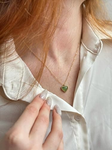 SmileBelle Heart Necklace for Women,Black Tourmaline Protection Red Carnelian Rose Quartz Necklace as Easter Basket Stuffers,Pink Jewelry Moonstone Green Necklaces as ST Patricks Day Jewelry for Women thumbnail 2