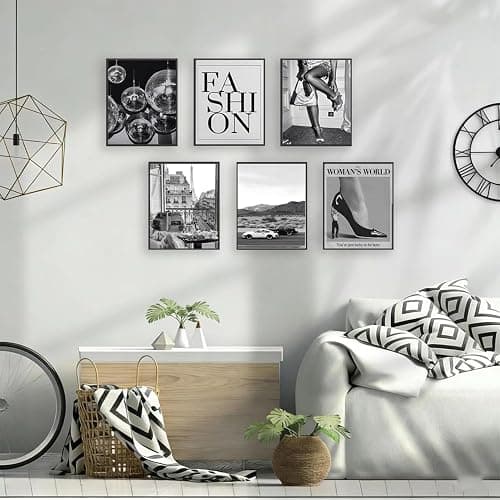 Liacxony Vintage Black and White Trendy Wall Art Fashion Feminist Decor Disco Ball Fast Cars Parisian Vintage Posters for Apartment, Bedroom & Dorm Room 8x10 inch Unframed thumbnail 3