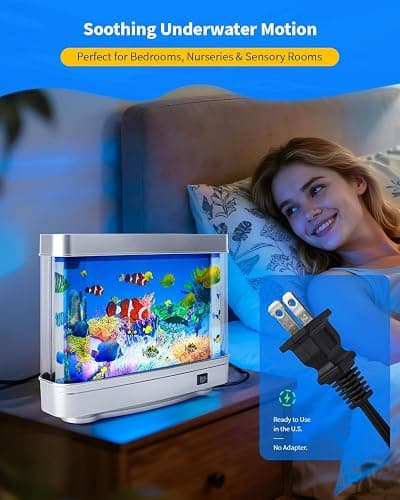 THOSOLTH Fake Fish Tank Lamp – Frutiger Aero Decor Artificial Fish Tank with Moving Fishes – Relaxing Fake Aquarium Light & Plug-in Night Light for Kids, Adults, and Home Décor thumbnail 2