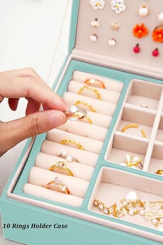QBestry Girls Jewelry Box for Earrings Jewelry Organizer Box Teen Girls Earrings Organizer Jewelry Box Earring Holder Organizer Stud Earring Box for Girls Womens Jewelry Case Organizer Teal thumbnail 7