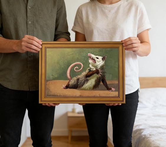 Gold Framed Funny Opossum Canvas Wall Art Humor Opossum Painting Picture Wall Decor Quirky Animal Poster Print Artwork for Living Room Bedroom Home Office Decroation 9x11in thumbnail 6