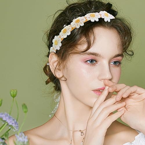 Totelux Daisy Headband Yellow Embroidery Flower Hair Bands Cute Flowers Hair Accessories for Women Girl Birthday Wedding Party Supplies thumbnail 5