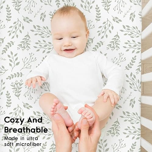 Yoofoss Baby Crib Sheets for Boys Girls, Fitted Crib Sheet 2 Pack for Standard Crib and Toddler Mattress, Super Soft Microfiber Baby Sheet 28x52x8in(Green+Leaf) thumbnail 4