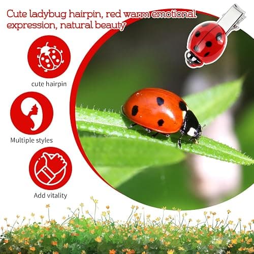 10 PCS Fun Ladybug Hair Clips, Cute Lady Bug Barrettes Funky Insect Hair Clips Whimsical Accessories for Girls Women Back to School Halloween Cosplay Themed Party thumbnail 3