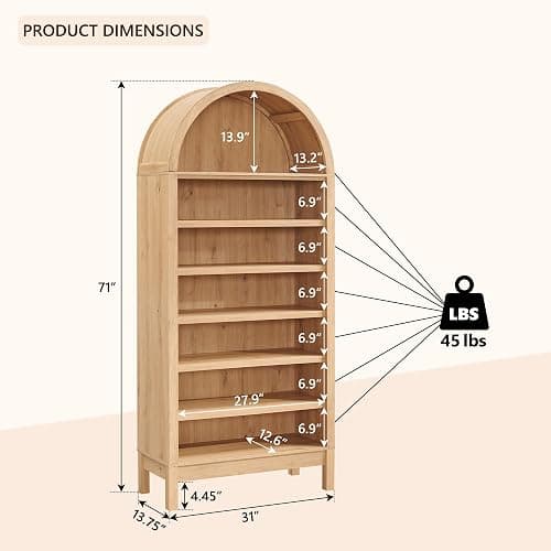 IFGET 71" Tall Arched Shoe Storage Cabinet, 7 Tiers 28 Pairs Wooden Shoe Rack with 3 Adjustable Shelves, Freestanding Shoe Closet Shelf Organizer for Entryway, Hallway, Living Room (Natural) thumbnail 2