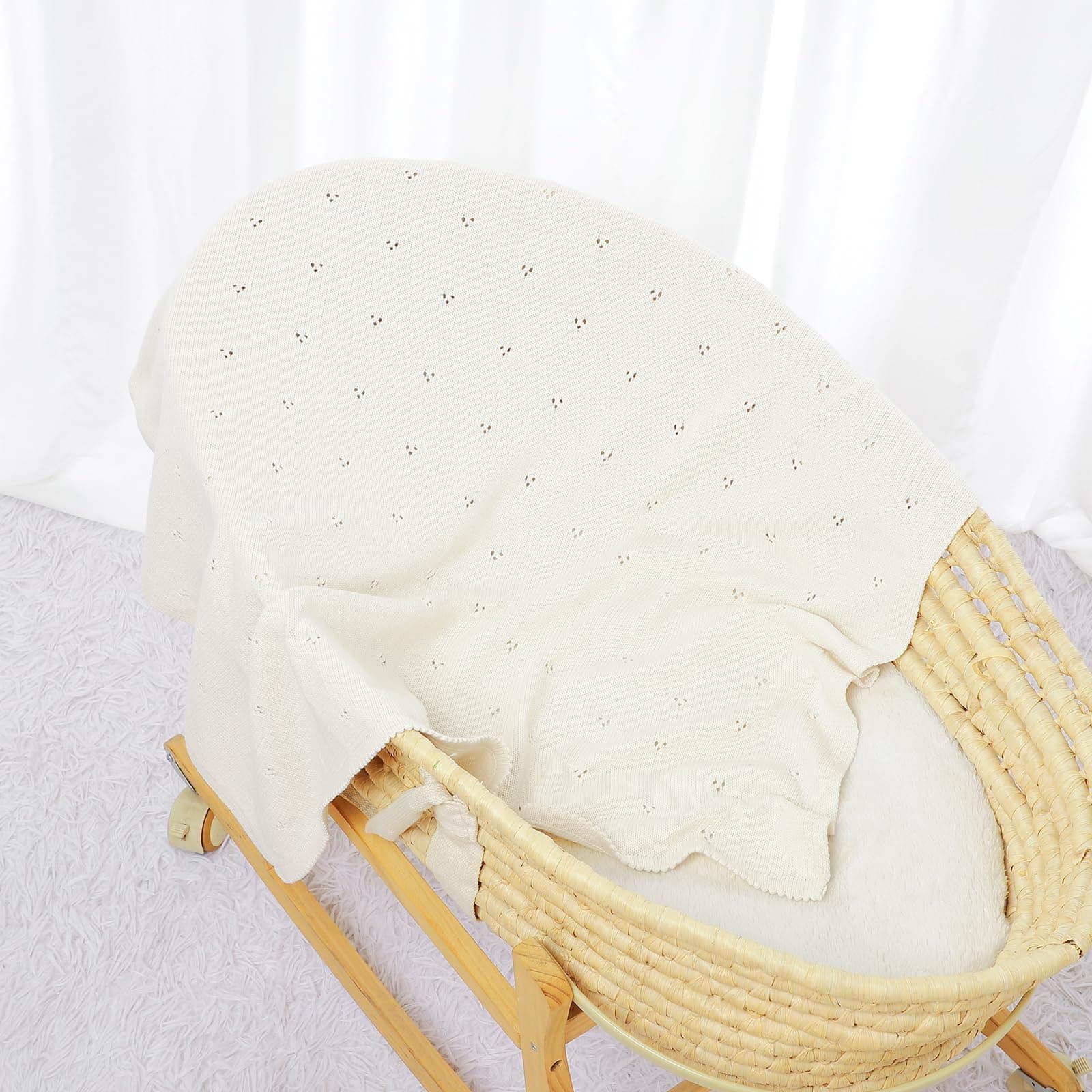 Baby Blanket 100% Cotton Cellular Blanket Baby Soft Cosy Knitted Blanket Cream 100x80cm thumbnail 2