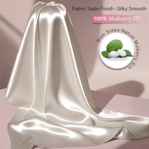Mulberry Silk Pillow Cases with Zipper, Ultra Smooth Soft Breathable Cooling Pillow Cases for Hot Sleepers, Silk Satin Pillowcase for Hair and Skin, Gifts for Women (Beige, Standard Size, 1 Pack) thumbnail 2