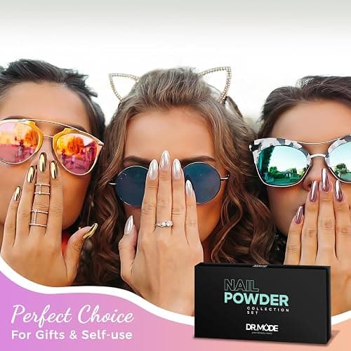 DRMODE Chrome Nail Powder, 6 Colors Gold Silver White Pearl Holo Rose Gold | Mirror Effect Iridescent Holographic Pink Brown Chrome Powder Palette, Pigment Glitter Dust for Manicure Nails Art Decoration thumbnail 8