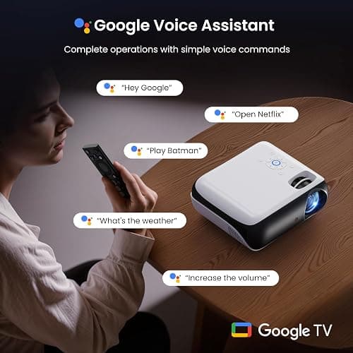 Official Licensed Google TV Smart Projector, HAPPRUN 4K UHD Home Theater with Dolby Sound, Wi-Fi & Bluetooth, Built-in Streaming Apps, Compatible with Games Consoles & Smartphone, Indoor & Outdoor Use thumbnail 3
