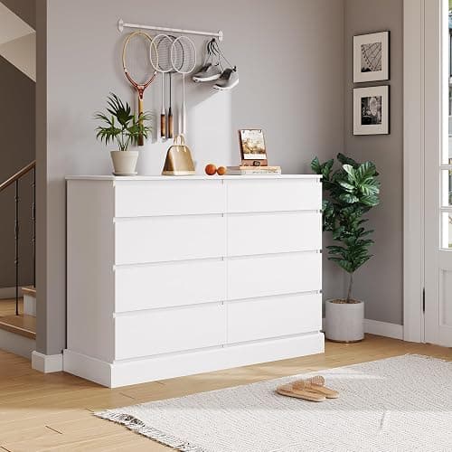 DICTAC 8 Drawers Dresser for Bedroom, White Large Chest of Drawers, Long Modern Double Dressers, Big Clothing Storage Organizer Closet with Ample Space, 51.6''L x 15.7''D x 37.7''H thumbnail 7