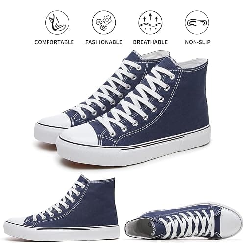 hash bubbie Unisex Fashion High top Sneakers Womens Classic High Tops Canvas Shoes Casual Tennis Shoes for Men - 13 Women/11 Men - Navy thumbnail 4