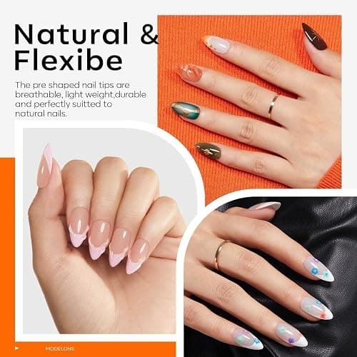 modelones Gel Nail Kit Almond, Upgrade 15Sizes Fake Nails, 9-in-One Glue Dehydrator & Mini U V Light Clipper, 510Pcs Medium Almond Press on Tips for Extension DIY Salon Home Gift thumbnail 5