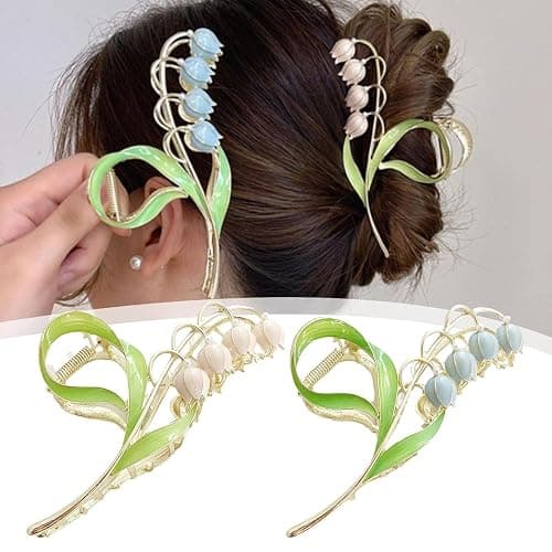 1PC Gold Lily of The Valley Flower Hair Clips, Large Metal Claw Clip,Orchid Clamps,Lily Jaw Clamp Styling Accessories for Thick Thin, Clips and Barrettes thumbnail 8