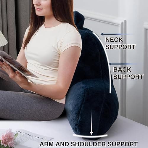 A Nice Night Faux Fur Reading Pillow Bed Wedge Large Adult Children Backrest with Arms Back Support for Sitting Up in Bed/Couch for Bedrest,Navy thumbnail 5