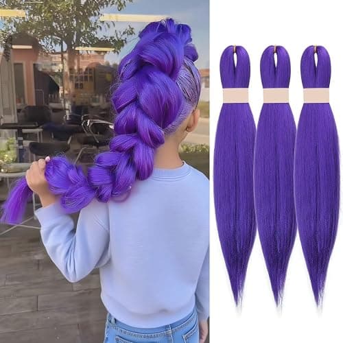 Siphis 26 inch Long Purple Braiding Hair Pre Stretched Synthetic Braiding hair Extensions for Braids, Purple Hair Extensions for Stage Party Halloween Costume Cosplay - Image 1