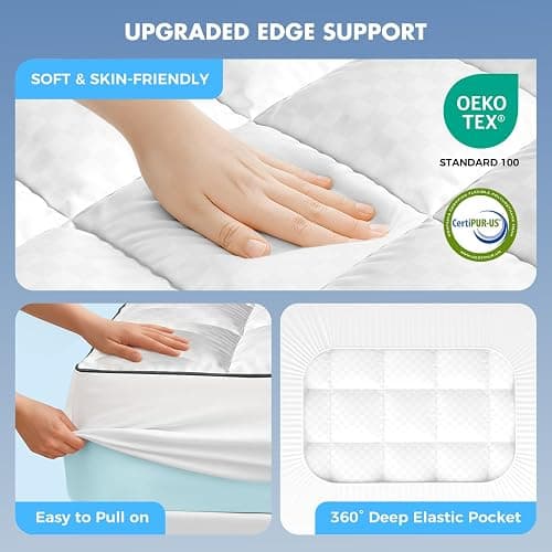 Dual Layer 4 Inch Memory Foam Mattress Topper King Size, 2 Inch Cooling Gel Memory Foam, 2 Inch Soft Pillow Top Pad, Breathable Mattress Cover for Back Pain Relief, Deep Elastic Pocket, White thumbnail 3