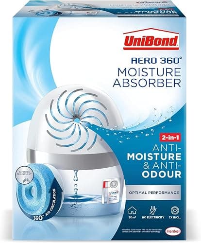 UniBond AERO 360º Moisture Absorber, 1 Device incl. 1 Refill Tab 450g, Ultra-Absorbent Dehumidifier, Helps to Prevent Condensation, Mould & Musty Smells, Recyclable, Refillable Condensation Absorber - 450 g - Image 1