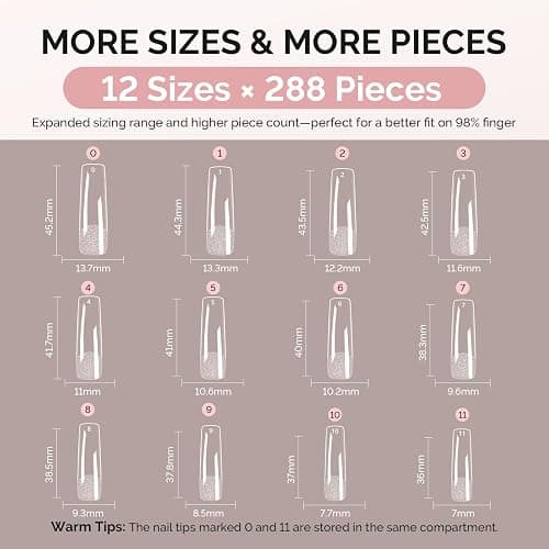 MelodySusie Long Square Nail Tips - 300Pcs Clear Acrylic, Half Matte Full Cover Press on Nails for DIY Extension & Salon Use, 15 Sizes Pre-Shaped for Long-Lasting Manicure thumbnail 3
