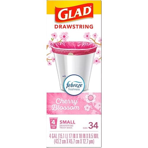 Glad Odorshield Small Drawstring Trash Bags, 4 Gal, Pink, Cherry Blossom, 34 Ct, Pack May Vary - Cherry Blossom - 34 Count (Pack of 1) thumbnail 10