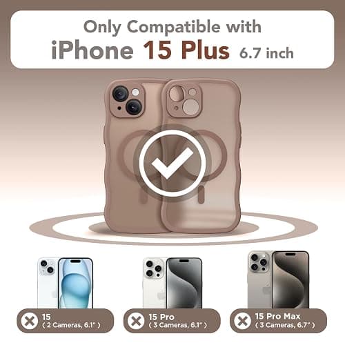 CAPRARO Cute for iPhone 15 Plus Case, Compatible with MagSafe, [Curly Wave Edge] [Full Camera Protection] [14 FT Drop Protection] Magnetic Phone Case for 15 Plus 6.7 Inch, Brown thumbnail 2
