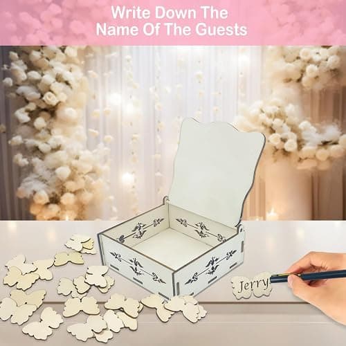 MeiWuKaBH Wooden Butterfly Guest Book Wedding Guest Book Alternative 80 Butterflies Comes with a Signature Pen Wedding Decorations for Reception Wedding Signs for Anniversary Ceremony thumbnail 5