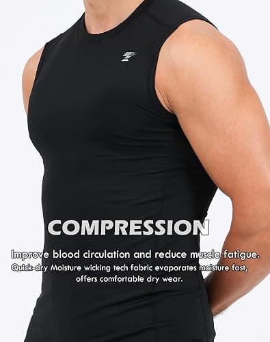 TELALEO 5 Pack Men's Athletic Compression Shirts Sleeveless Workout Tank Top Sports Base Layer Running Basketball thumbnail 3