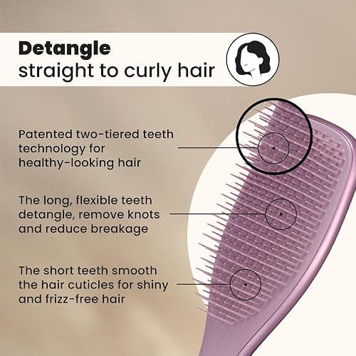 Tangle Teezer Chrome Ultimate Detangler Brush for Wet & Dry Hair, Eliminates Knots & Reduces Breakage for Straight to Curly Hair Types, Mauve thumbnail 3