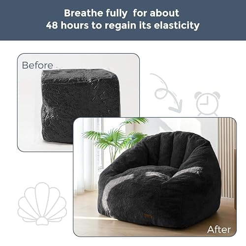 MAXYOYO Giant Bean Bag Chair, Oversized Bean Bag Couch for Adults and Kids, Faux Fur Shell-Shaped Large Chair with Filler, Stuffed Big Accent Sofa Lounge Floor Sofa for Gaming, Reading, Black thumbnail 6