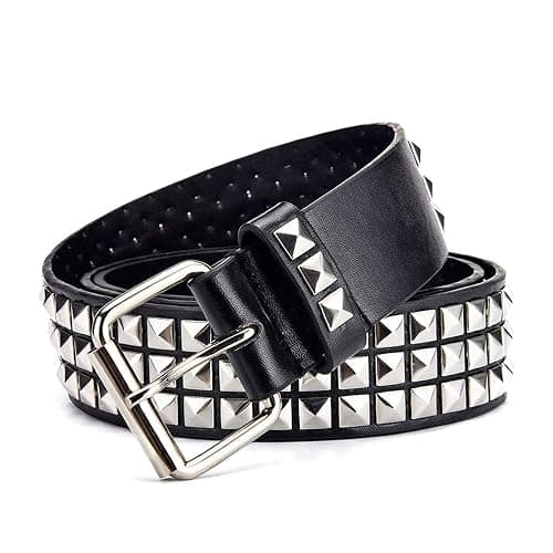 SNEPOO Black Studded Belt Punk Belt Rock Rivet Belts with Bright Pyramid Studded belt for Men/Women thumbnail 3
