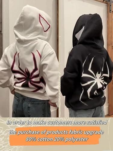LAPUNIOT Women Men Oversized Harajuku Y2K Spider Graphic Hoodie Long Sleeve Full Zipper Jacket Coat Casual E Girl thumbnail 4