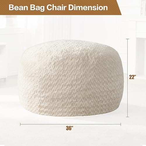 Hobestluk 3ft Bean Bag Chairs for Adults Large Beanbag Chair with Chevron Plush Fur Cover Big Bean Bag Chair for Living Room Bedroom Dorm Office - White (36” x 36” x 22”) thumbnail 2