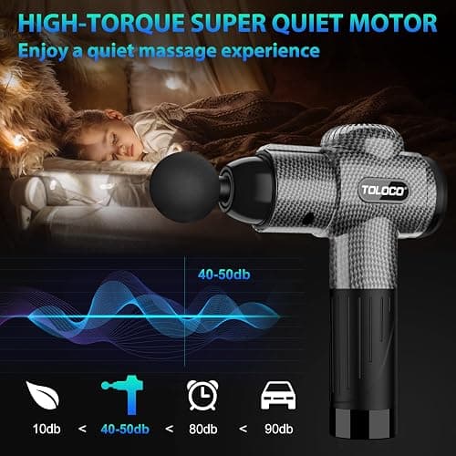 TOLOCO Massage Gun, Deep Tissue Back Massage for Athletes for Pain Relief, Percussion Massager with 10 Massages Heads & Silent Brushless Motor, Christmas Gifts for Women, Men, Carbon thumbnail 4