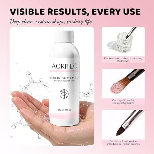 Aokitec Acrylic Nail Brush Cleaner: 60 ml Acrylic Brush Monomer Liquid Cleaner Castor Oil Nail Brush Cleaner Conditioner Restorer, Effective Cleaning & Care for Nail Techs and DIY thumbnail 2