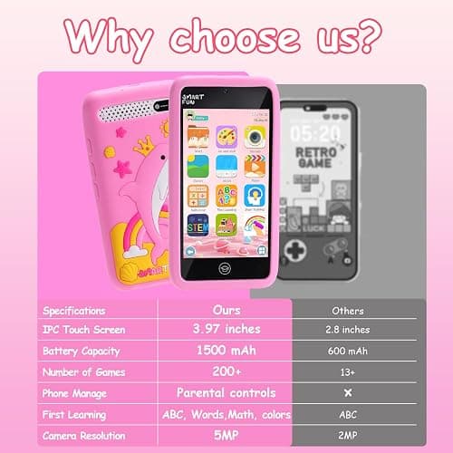 Kids Smart Phone Toys with 3.97" Touchscreen, Christmas Birthday Gifts for Kids Ages 3-12, Toddler Learning Cell Phone with Games & Dual Camera, Girls Phone Toys for Age 3 4 5 6 7 8 9 Years Old thumbnail 7