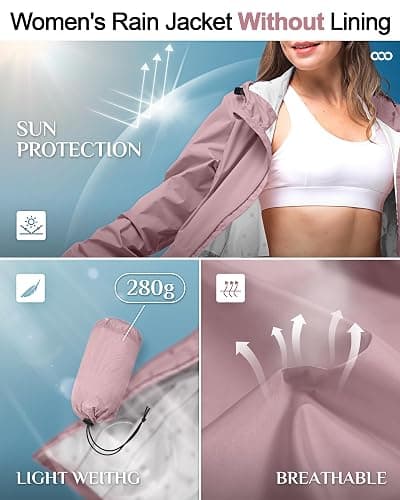 33,000ft Women's Waterproof Long Rain Coats Packable Rain Jacket with Hood Trench Coats Windbreaker thumbnail 5