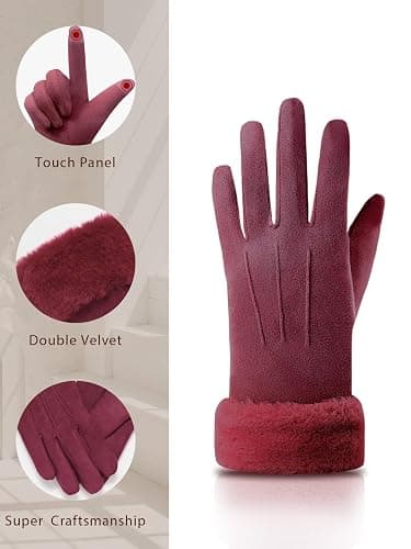 Orrpally Women Winter Gloves Thermal Touchscreen Gloves Windproof Outdoor Suede Gloves thumbnail 4