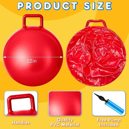Lewtemi 3 Pcs Hopper Ball, 22", Red, Blue, Yellow | Hippity Hop Balls with Air Pump, Indoor Outdoor Games, Balance Sports Exercise, Fun Hopping Gifts, for Kids Children Adults thumbnail 2