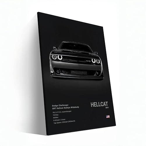 Supercar Poster Challenger Hellcat Poster Racing Wall Art Painting Canvas Birthday Gift Prints House Decor Framed or Frameless (Black, 12L" x 18W", Unframed) thumbnail 2